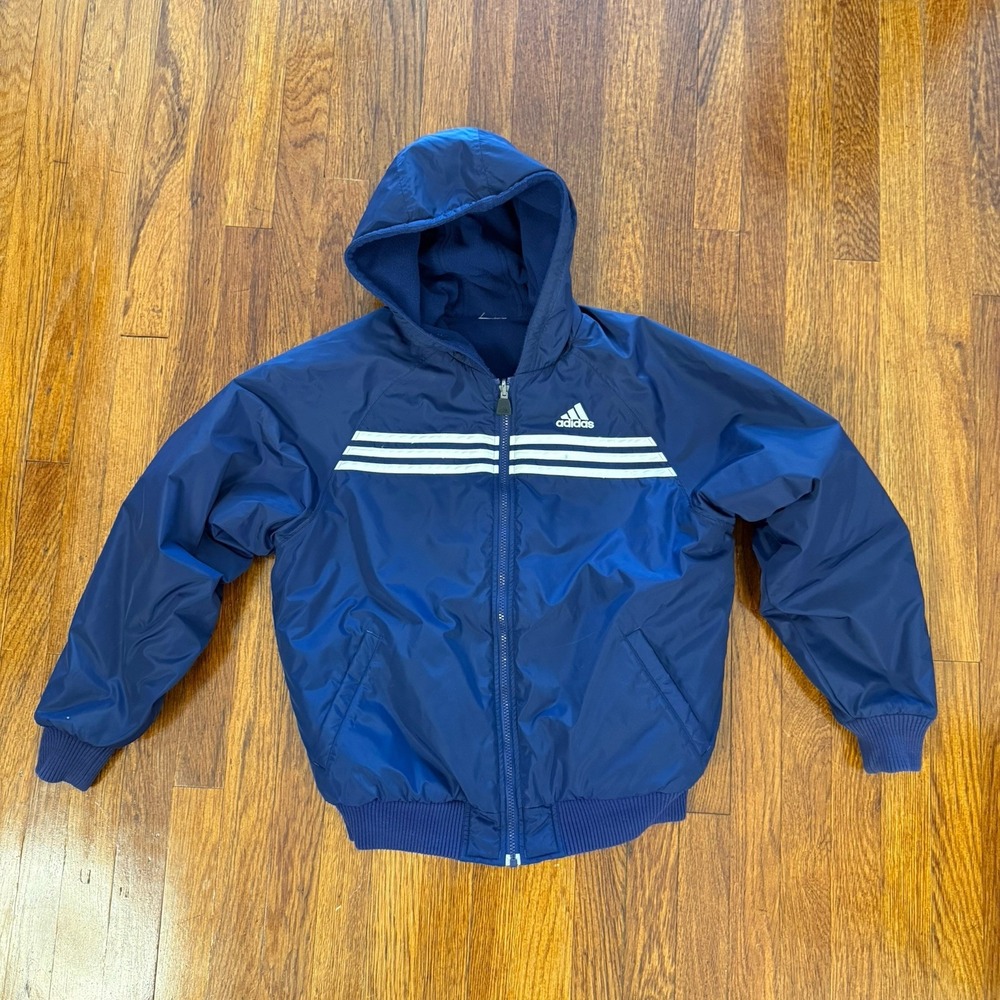 VINTAGE adidas Men's 90s Reversible Hooded Puffer Jacket Navy Blue Size S/M